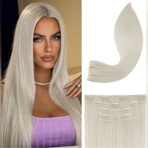 24" Straight Hair Extensions FULL HEAD #60 Platinum Blonde 200g